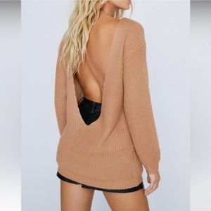 Nasty Gal Camel Backless Knit Sweater